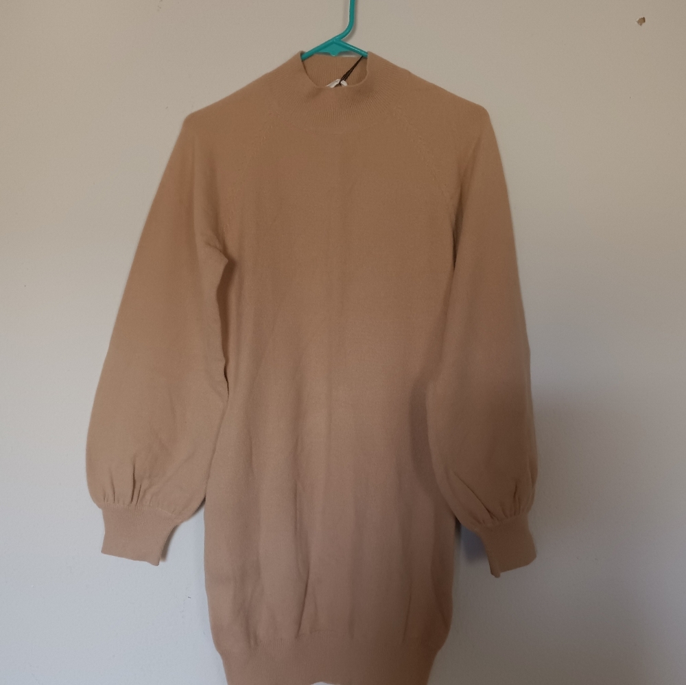 Exlure turtle neck puffy long sleeve bodycon sweater dress